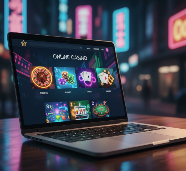Laptop displaying an online casino interface.